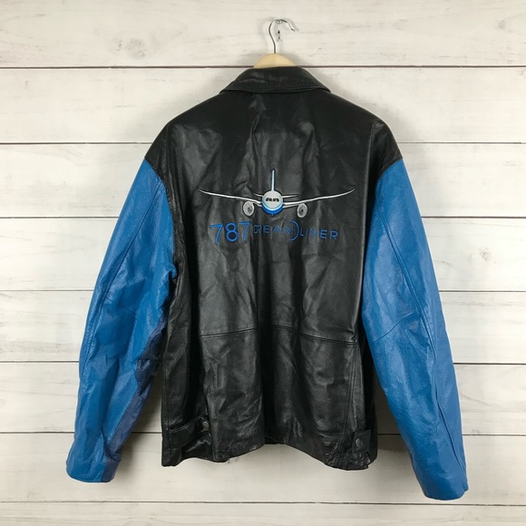 Vintage Plane Boeing 787 Dream Liner Full Zip Leather Jacket